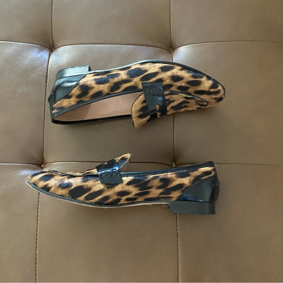 J Crew Academy Leopard Calf Hair Penny Loafers Size 8.5